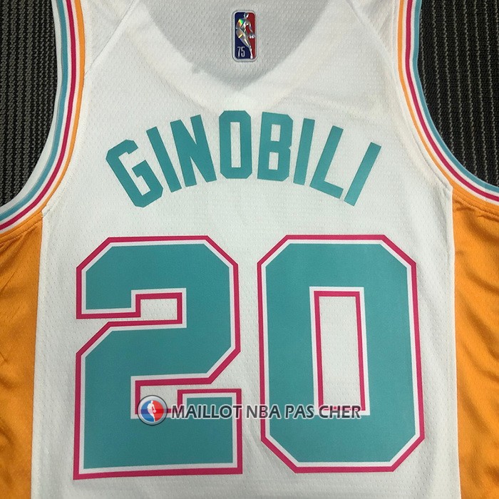 Maillot San Antonio Spurs Manu Ginobili NO 20 Ville 2021-22 Blanc